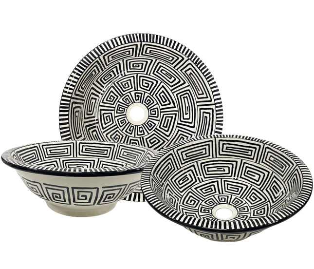 Marokkaanse keramiek waskom - wasbak zwart wit