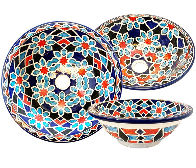 Einzigartige handgefertigte runde Waschtischschale - Marokkanisches Waschbecken