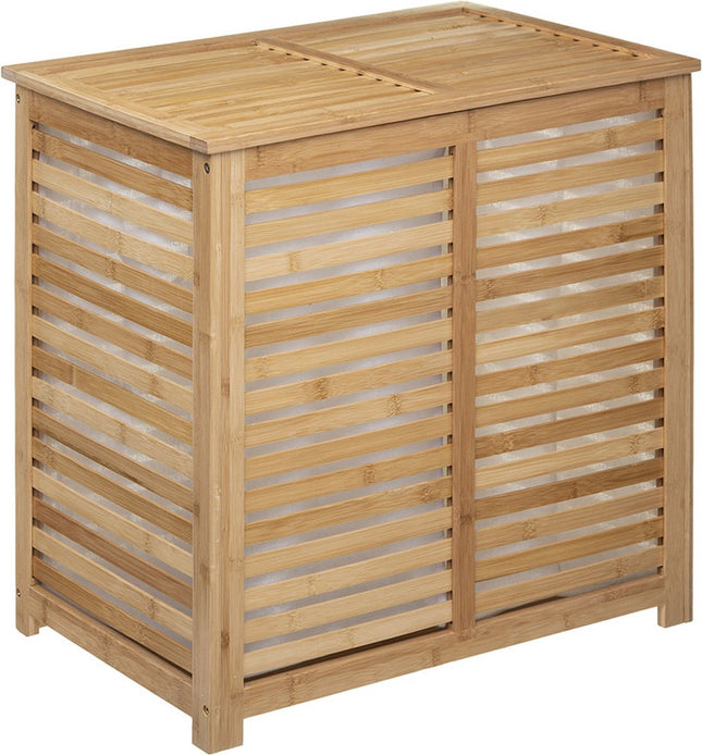 Wäschekorb Bambus - Doppelbehälter - 2x 50 Liter Fach - 58 x 40 x 60 cm - mit Deckel