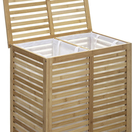 Wasmand Bamboe - Dubbele bak - 2x 50 liter compartiment - 58 x 40 x 60 cm - met deksel