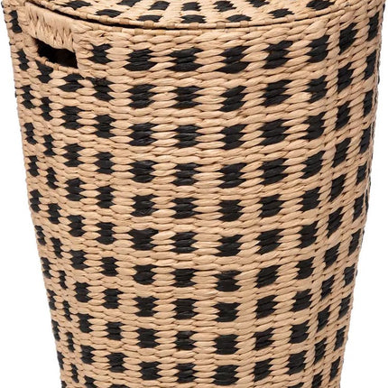 Wäschekorb aus geflochtenem Schilfrohr – beige/schwarz – 64 Liter – 33 x 33 x 53 cm