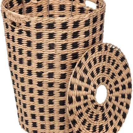 Wäschekorb aus geflochtenem Schilfrohr – beige/schwarz – 64 Liter – 33 x 33 x 53 cm