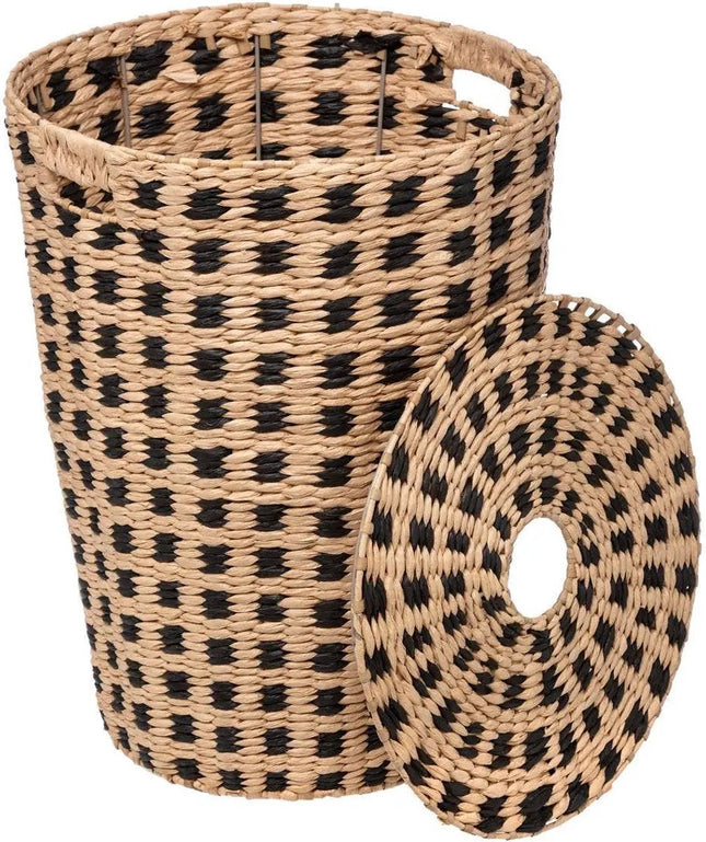 Wasmand gevlochten Riet - beige/zwart - 64 liter - 33 x 33 x 53 cm