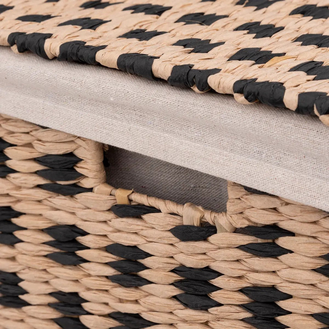 Panier à linge en osier tressé - beige/noir - 40 litres