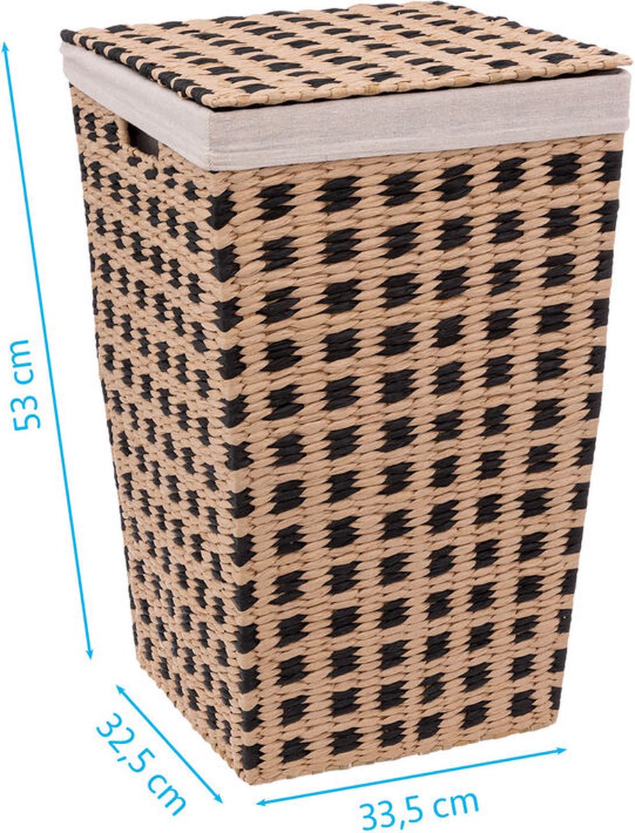Panier à linge en osier tressé - beige/noir - 40 litres