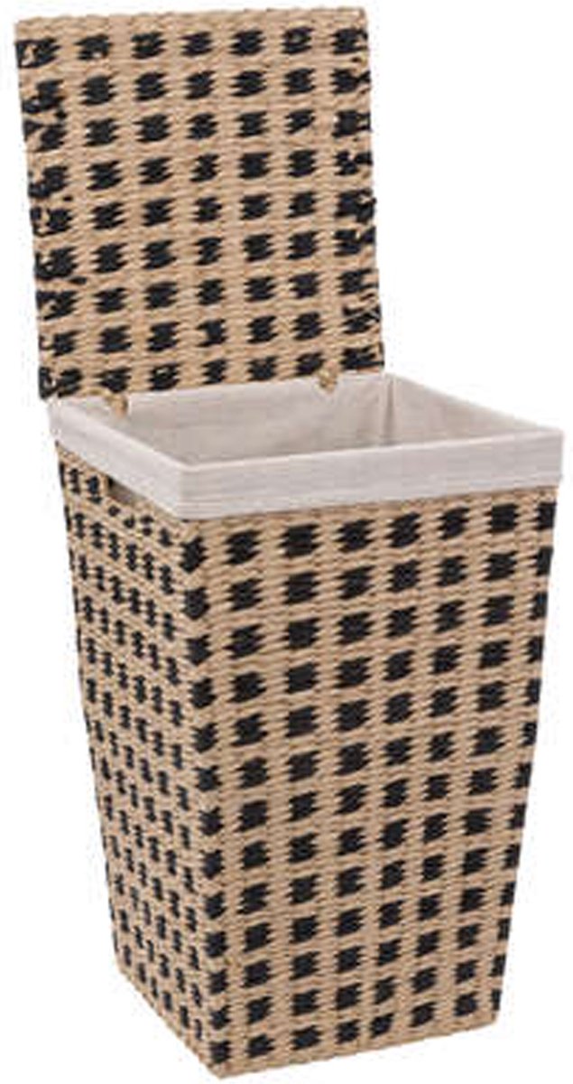 Panier à linge en osier tressé - beige/noir - 40 litres