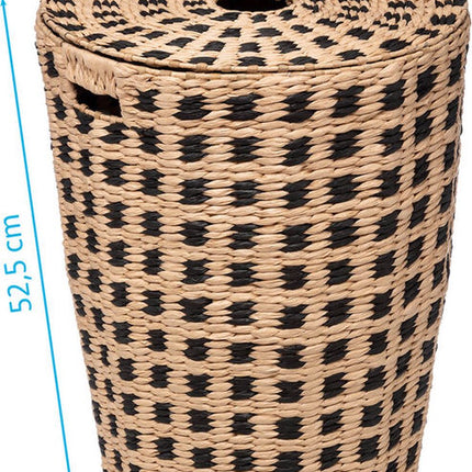 Wäschekorb aus geflochtenem Schilfrohr – beige/schwarz – 64 Liter – 33 x 33 x 53 cm