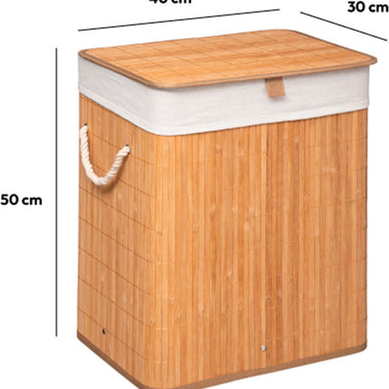 5Five Wasmand van bamboe - 60 liter - 41 x 30 x 50 cm - met deksel