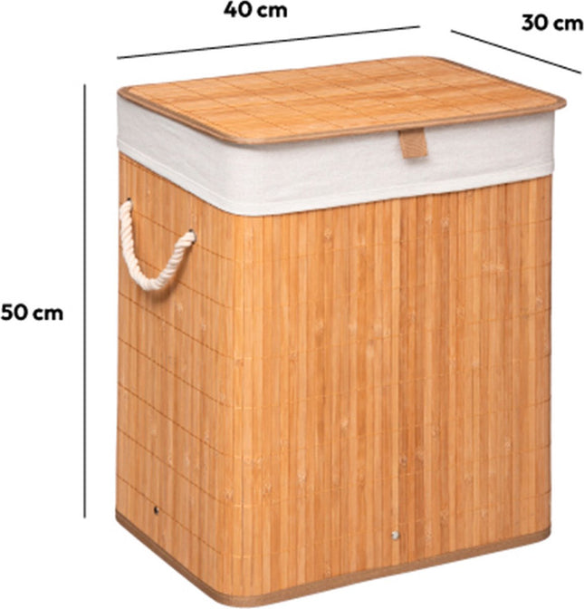 5Five Wasmand van bamboe - 60 liter - 41 x 30 x 50 cm - met deksel