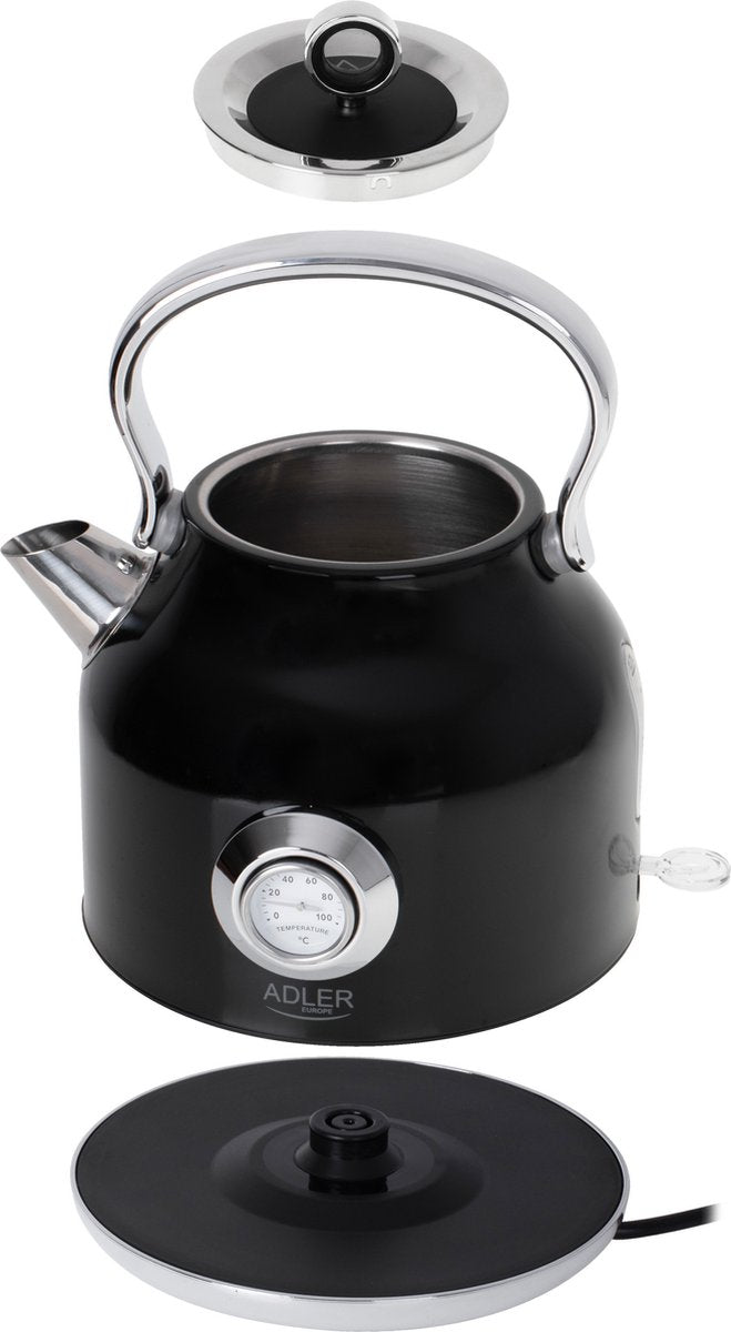 Bouilloire avec thermomètre - noire - 1,7 litre - métal