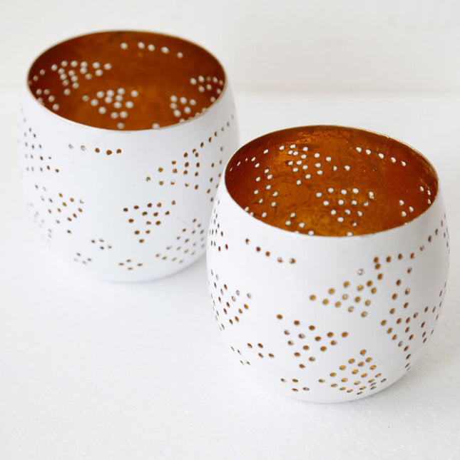 Oriental Teelichthalter Kugel - Filigran weiß/Vintage Gold - 2er Set