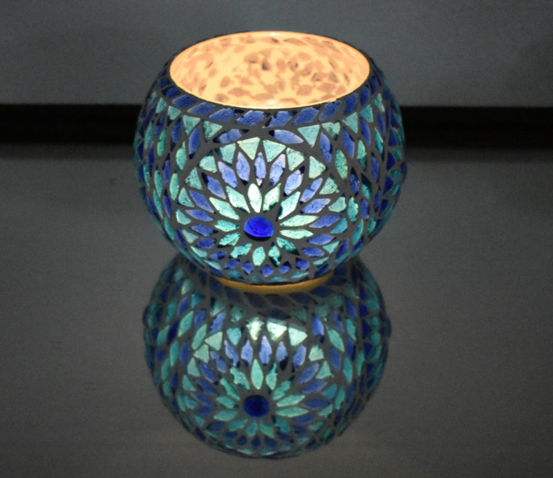 Photophore mosaïque Bleu-Turquoise TD Large