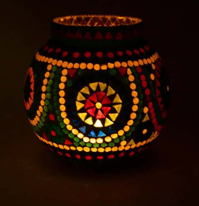 Mozaïek theelichthouder multicolour – kaarshouder van glas, Ø 18 cm – foto 3