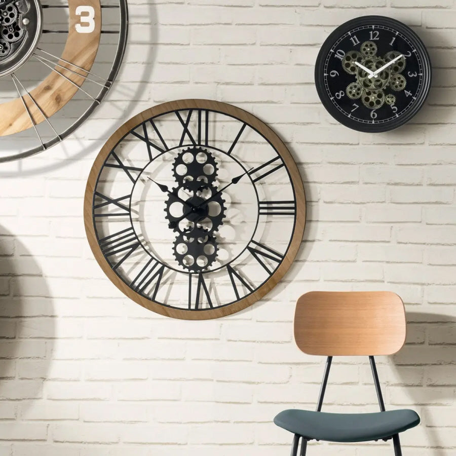 Horloge mural industriel avec engrenages mobiles - Ø37 cm