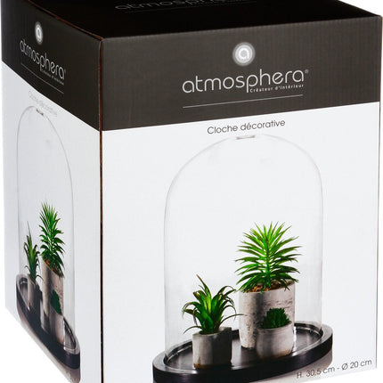 Atmosphera Home decoratie glazen stolp op houten plateau