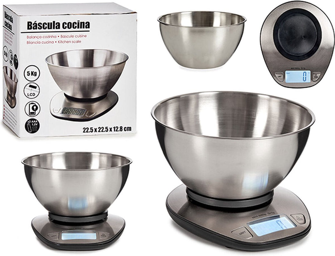 Kitchen scale with LCD screen - Digital - Silver metal - Maximum 5 KG
