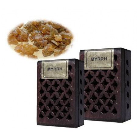 Wierookhars Myrrh in houten doosje