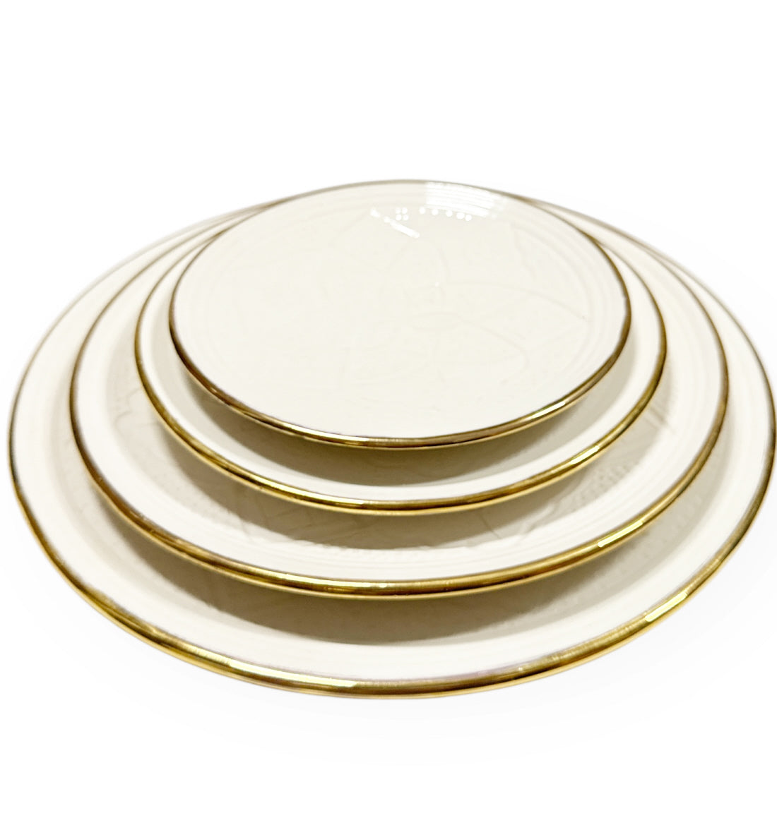 Marokkaans plat bord Empreinte – wit met 12 karaat gouden rand, Ø 17 tot 30 cm