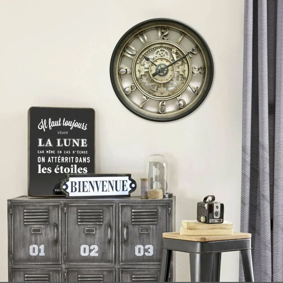 Horloge mural industriel Ø51 cm - Marron