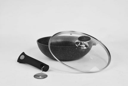 Marmor-Beschichtung Wokpfanne Induktion - mit Glasdeckel - Schwarz - 28 cm