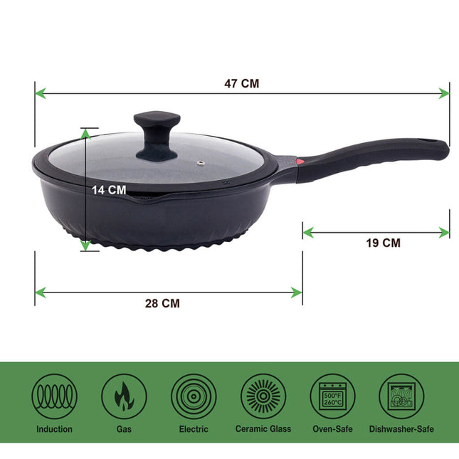 Multifunctionele 3 in 1 pan met Deksel + Wok + Hapjespan 28 cm
