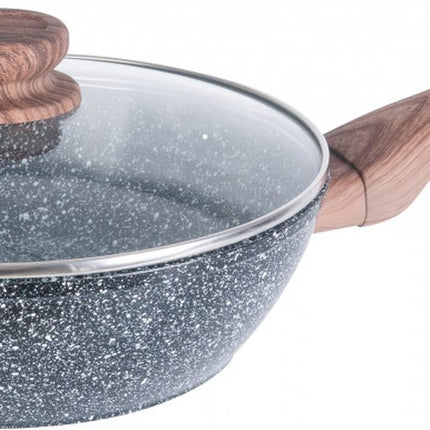 Wokpfanne mit Deckel - Granit / Holz - 24 cm