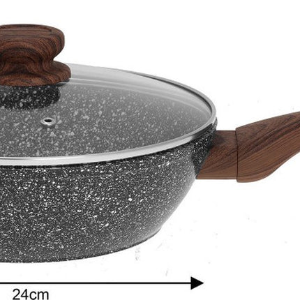 Wokpfanne mit Deckel - Granit / Holz - 24 cm