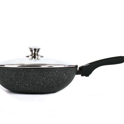 Marmor-Beschichtung Wokpfanne Induktion - mit Glasdeckel - Schwarz - 28 cm