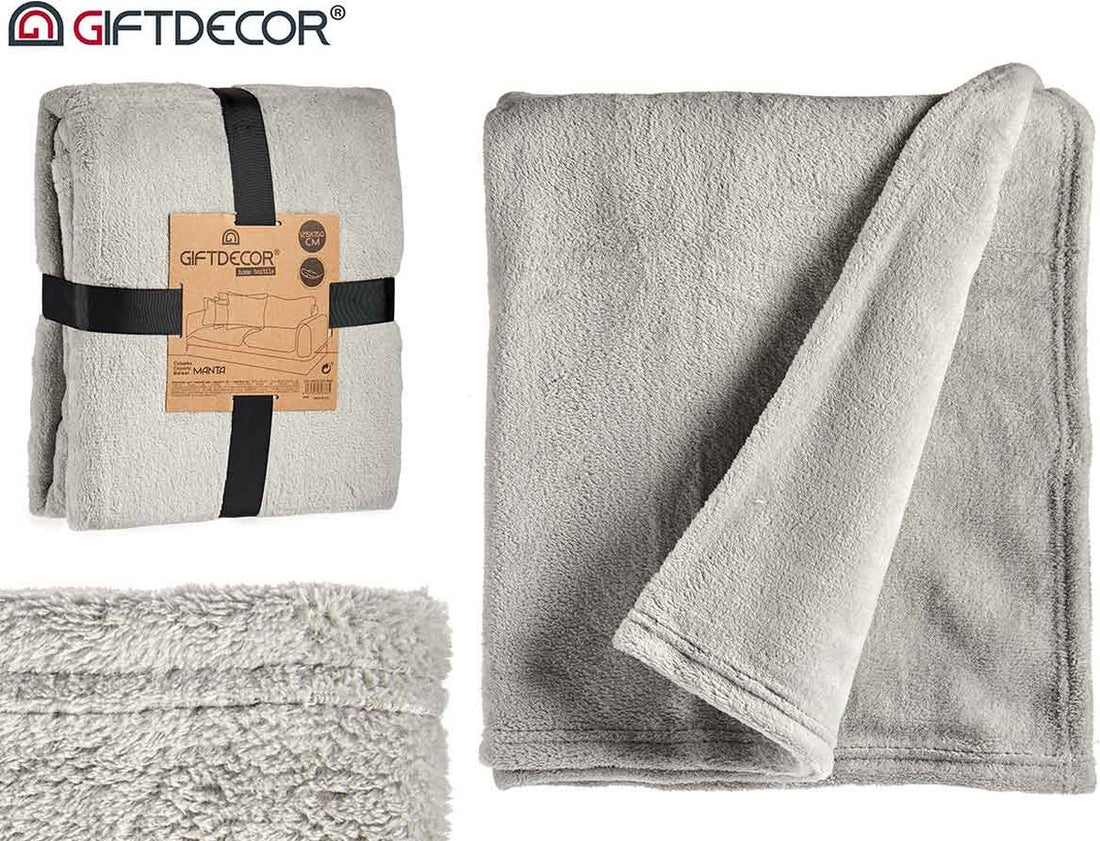 Plaid ▪ Plaid d'intérieur ▪ Gris / Gris clair ▪ Couverture polaire ▪ 125x150cm