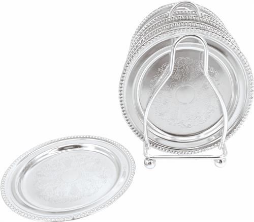 Untersetzer 6-teilig mit Ständer silber