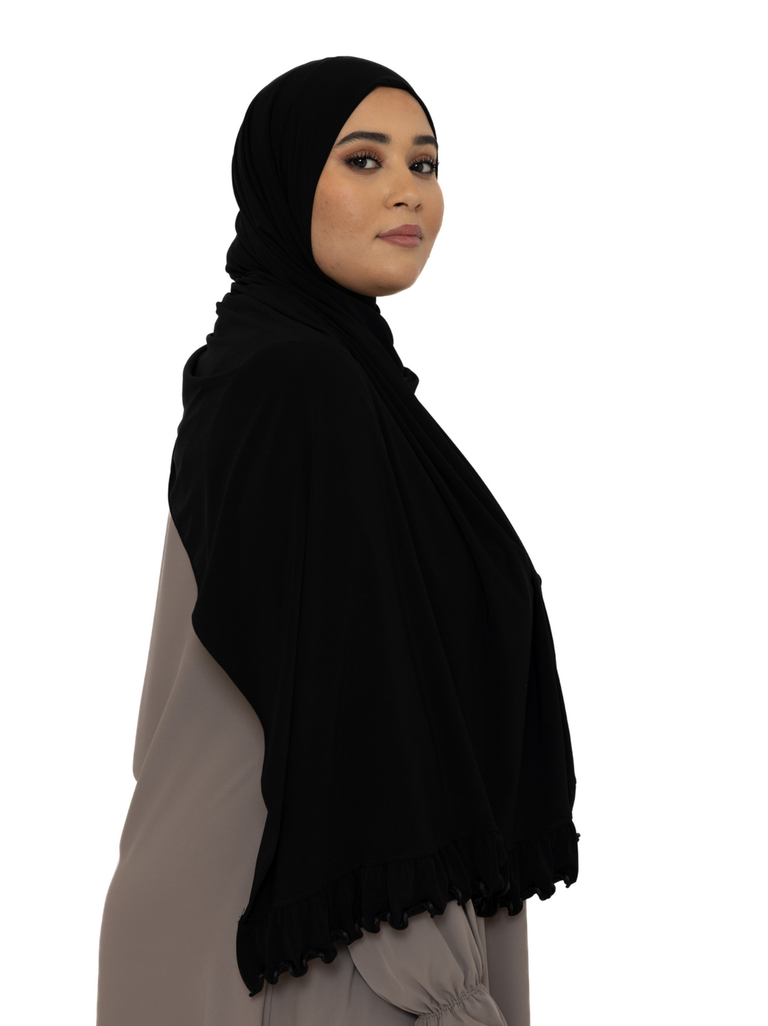 Ruffle premium jersey sjaal – hoofddoek van stretchstof met ruches – foto 3
