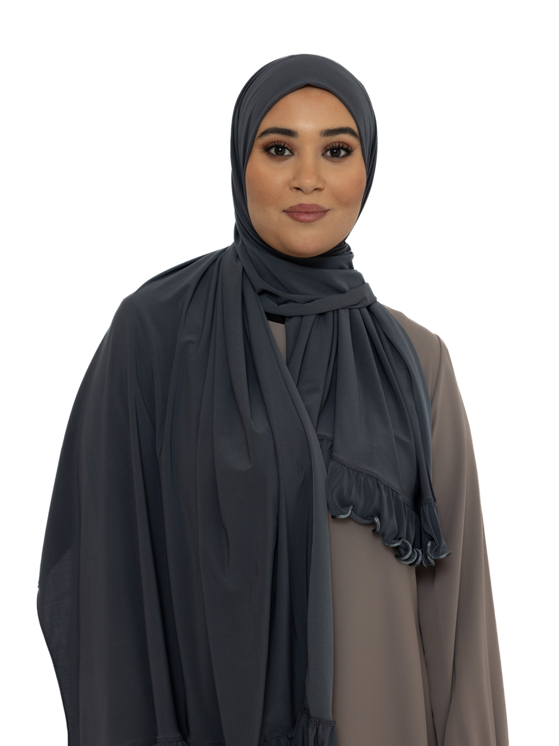 Ruffle premium jersey sjaal – hoofddoek van stretchstof met ruches – foto 2