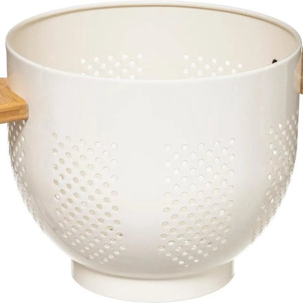 Sieb auf Fuß weiß 22 x 18,5 cm aus Eisen mit Bambusgriffen - Küchensiebe