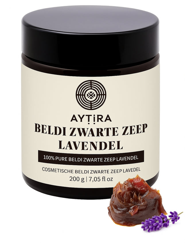 Aytira Beldi Schwarze Seife Lavendel – Marokkanische Savon Beldi mit Lavendelöl – Natürliche Olivenölseife – 200g