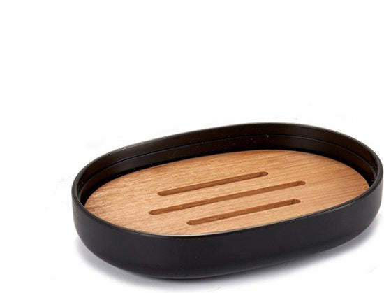 Black soap dish with bamboo lid