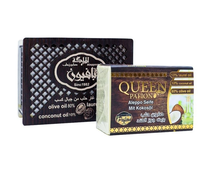 Savon d'Alep AL MALIKA à l'Huile de Coco Boîte en Bois 150g