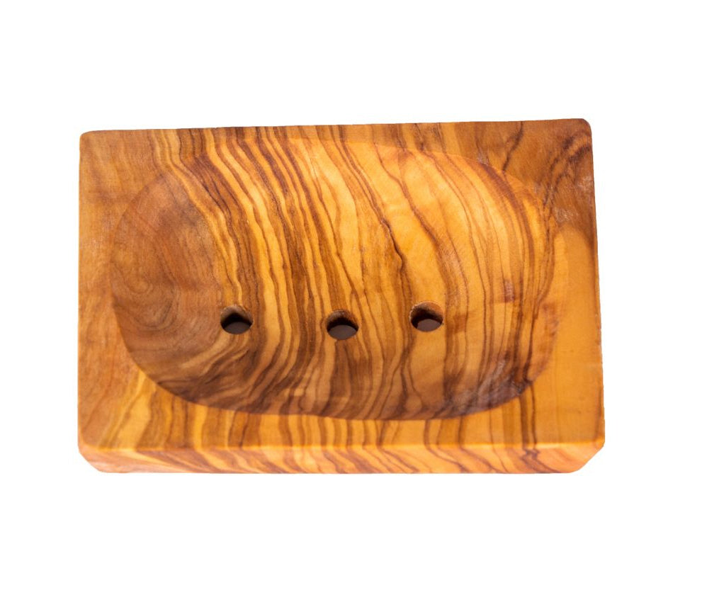 Rectangular olive wood soap dish for bathroom
