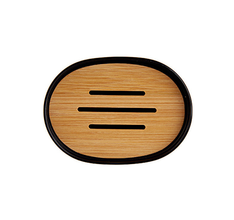 Black soap dish with bamboo lid