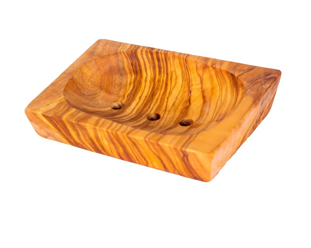 Rectangular olive wood soap dish for bathroom