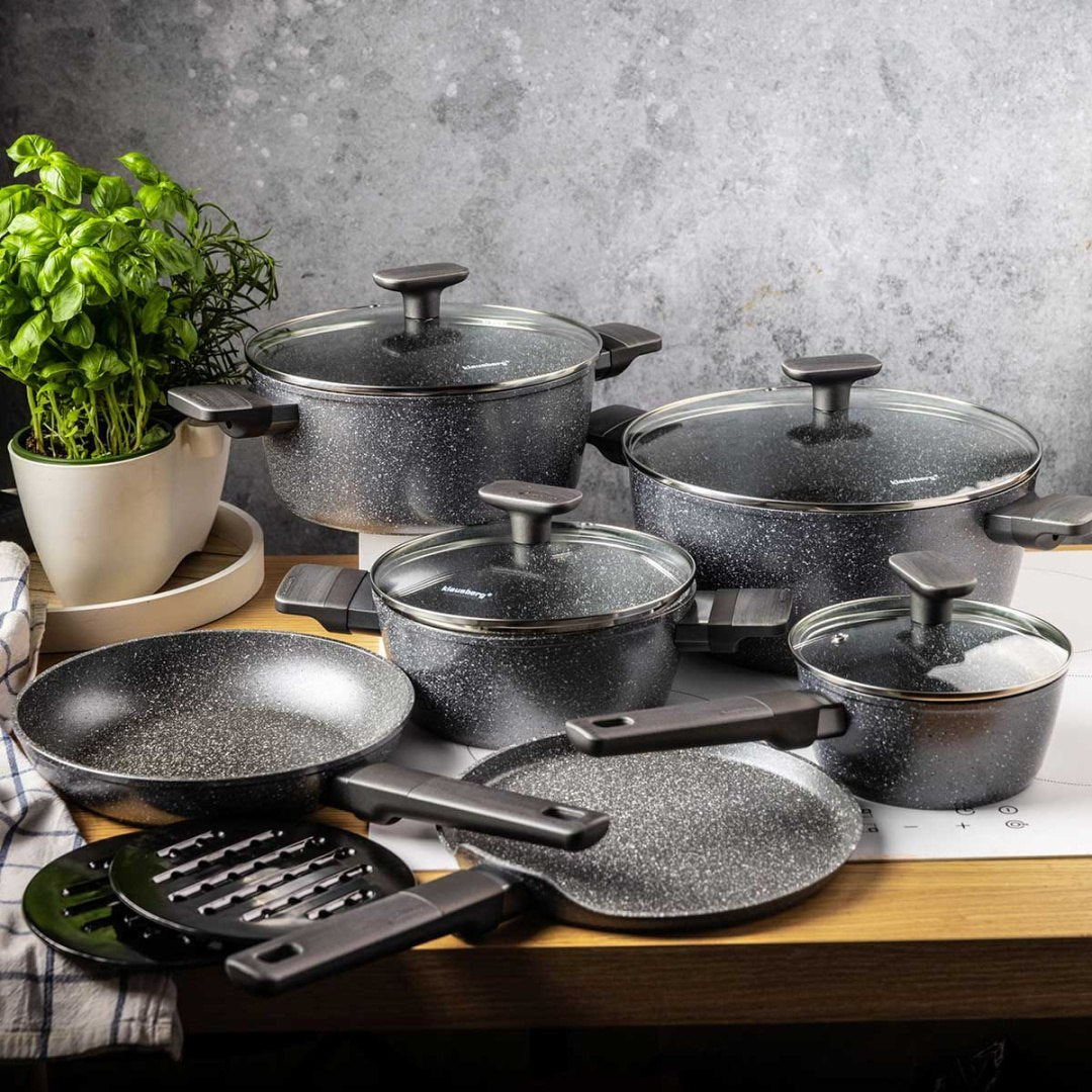 Klausberg 12-delige pannenset met marmeren coating – grijs, glazen deksels – foto 7