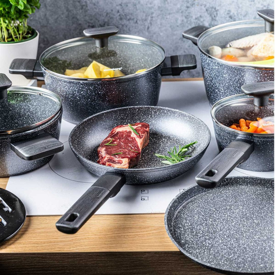 Klausberg 12-delige pannenset met marmeren coating – grijs, glazen deksels – foto 3