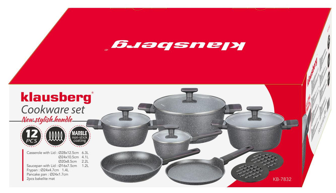 Klausberg 12-delige pannenset met marmeren coating – grijs, glazen deksels – foto 9