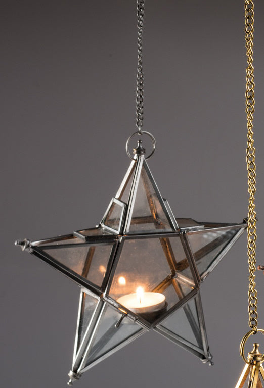 Recycled hanging star lantern clear glass