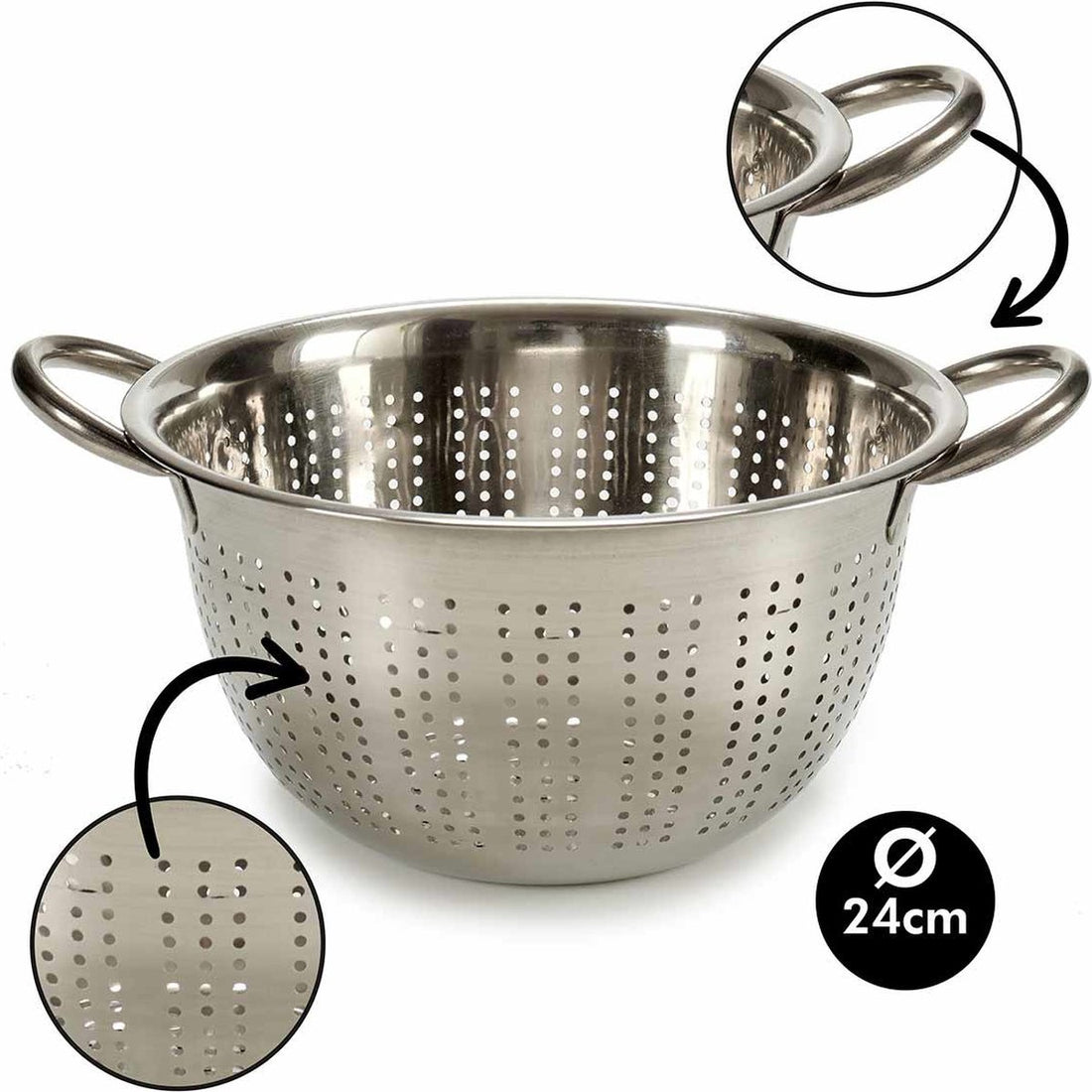 Vergiet RVS zilver – zeef van Ø 24 cm en 13 cm hoog, vaatwasserbestendig