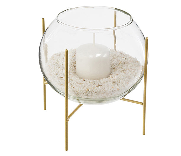 Candle holder - Gold - incl. candle/sand - Ø14 cm