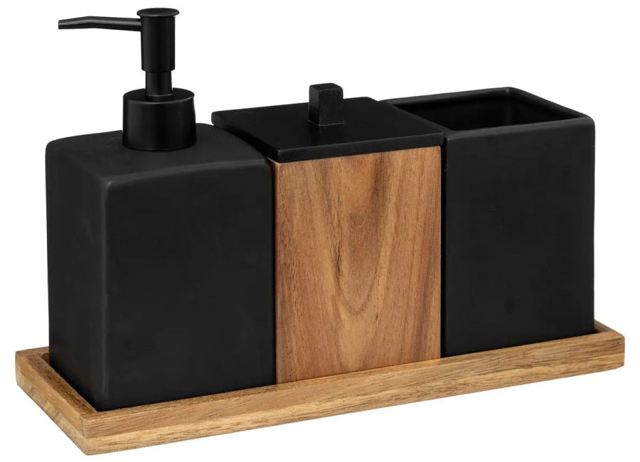 Soap Dispenser Set Wood - Black