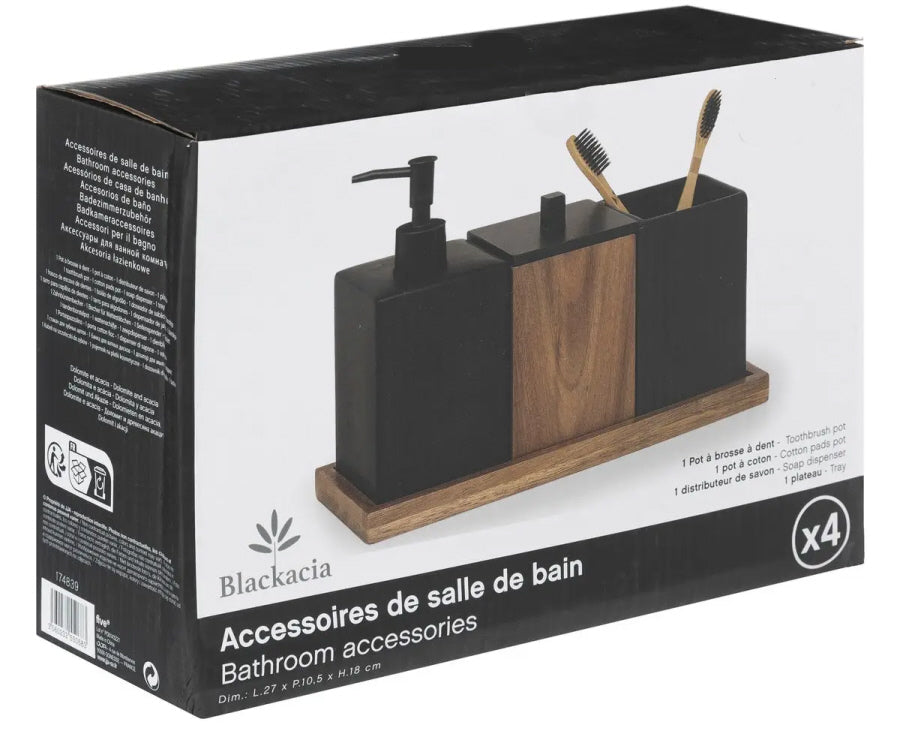 Soap Dispenser Set Wood - Black