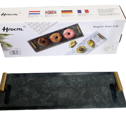 Marmeren dienblad met gouden hendels 40 x 14 cm zwart / wit