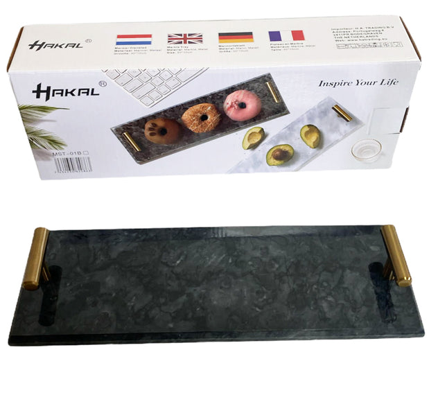 Marmortablett mit goldenen Griffen 40 x 14 cm schwarz / weiß