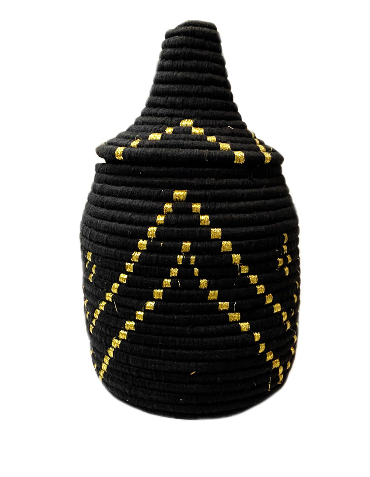 Laine berber panier noir et or